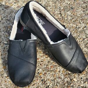 Black Faux Fur Lined Slip-On Shoes